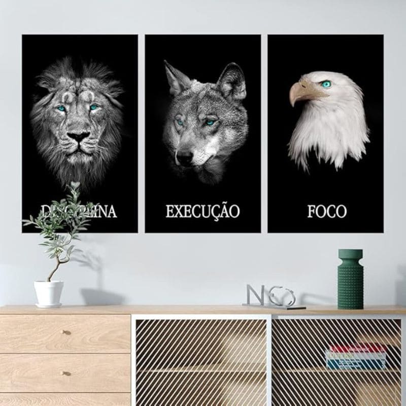 KIT 3 QUADROS DECORATIVOS -DISCIPLINA, FOCO E EXECUÇÃO